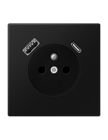 Prise 2P+T avec chargeur USB type A et C noir mat LS990 JUNG